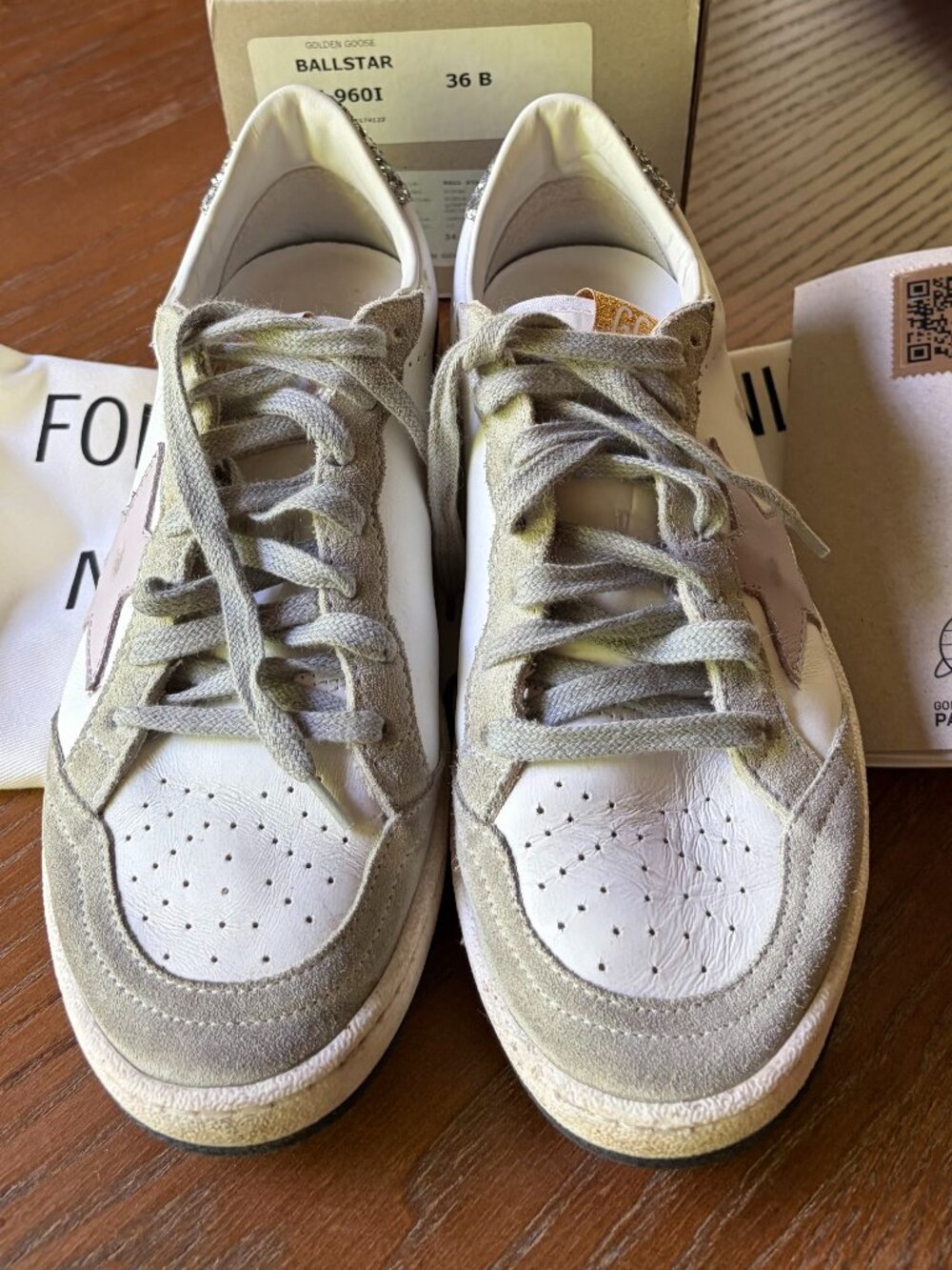 Auth Good Used Condition Golden Goose Ball Star White, Glitter & Lavender Sz 36
